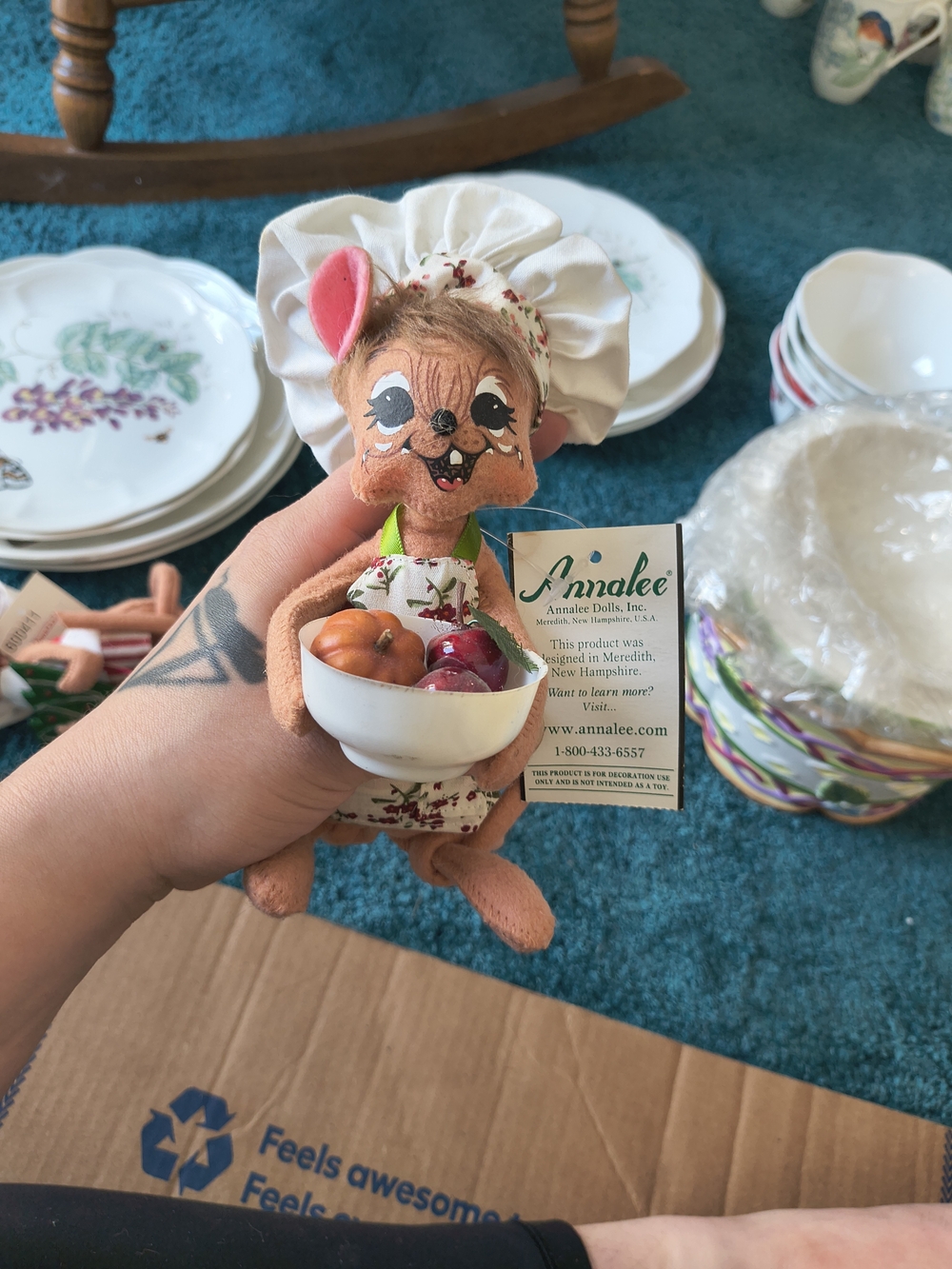 Annalee Pink Chef Mouse with Cream Hat and Red Fruit
